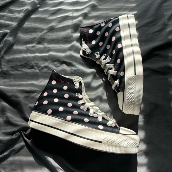 Pink Polka Dot Converse Sneakers - Picture 1 of 5